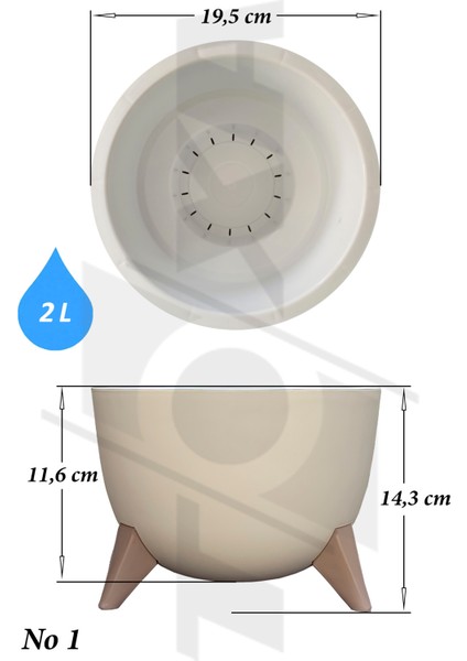 2 Litre Ayaklı Küre Saksı 20cm Delikli Süzgeçli Drenajlı Plastik Çiçek Saksısı fiyatları