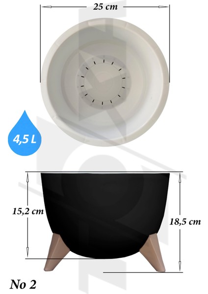 5 Litre Ayaklı Küre Saksı 25cm Delikli Süzgeçli Drenajlı Plastik Çiçek Saksısı fiyatları