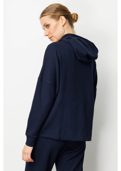 Kadın Kapüşonlu Beli Büzgülü Sweat Lacivert modelleri
