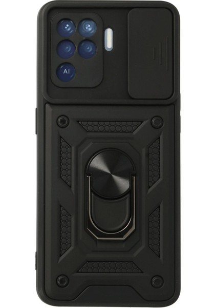 Reno 5 Lite Kılıf Pars Lens Yüzüklü Silikon - Siyah Arbkd