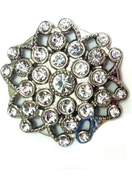 Taşlı Yuvarlak Broş, Sandık Süsü 4,5 cm - Nikel, 1 Adet