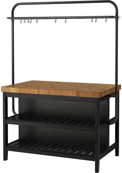 Raflı Mutfak Adası, Siyah-Meşe, 126X79X225 cm