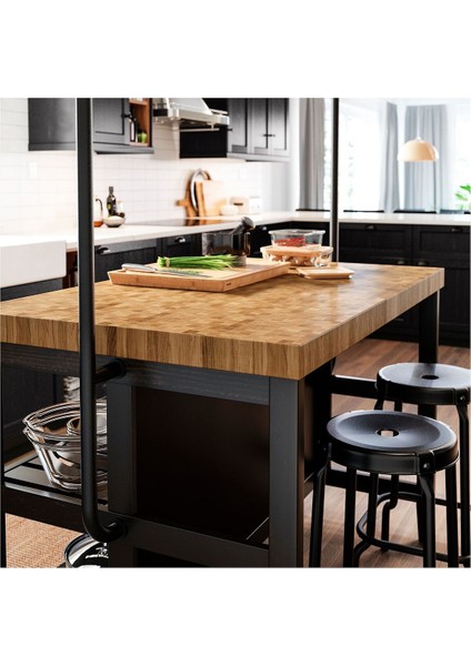 Raflı Mutfak Adası, Siyah-Meşe, 126X79X225 cm fiyatları