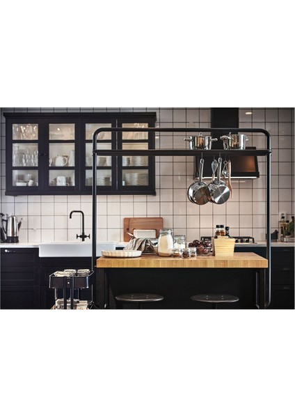 Raflı Mutfak Adası, Siyah-Meşe, 126X79X225 cm modelleri