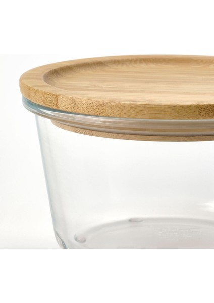 Kapaklı Cam Saklama Kabı, Cam-Bambu, 600 Ml, Yuvarlak fırsatları
