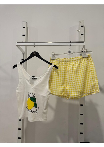 Sari Limon Desenli Sortlu Pijama Takimi