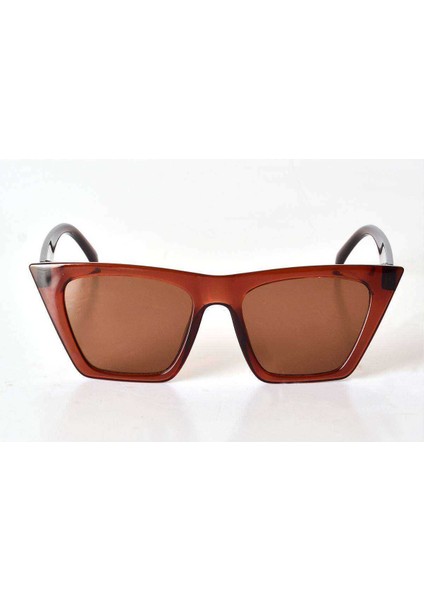 Kahverengi Şeffaf Çerçeveli Unisex Güneş Gözlüğü - Moda Gözlük