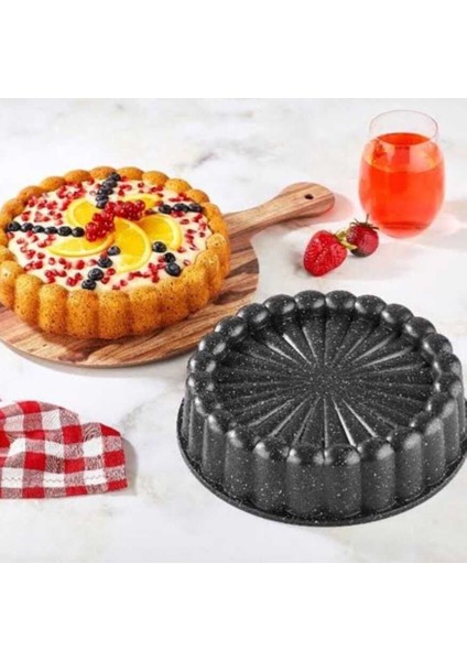 Granit Kaplama Döküm Kek Kalıbı 28 cm – Yanmaz, Yapışmaz Yüzey 6 cm Derinlik