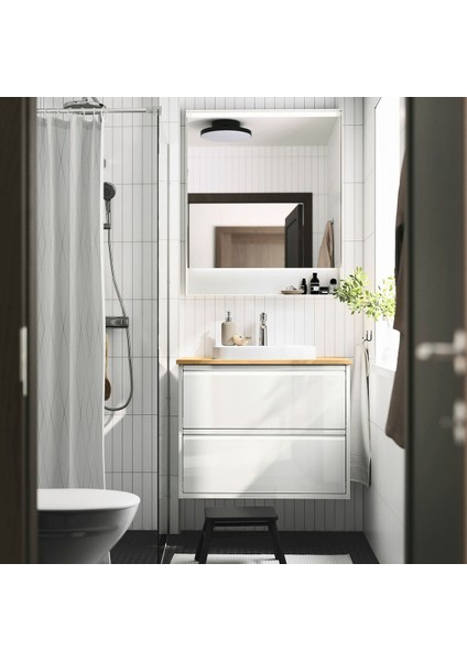 Lavabo Dolabı Kombinasyonu, Parlak Cila Beyaz-Bambu, 82X49X71 Cm, Brogrund Batarya fiyatları