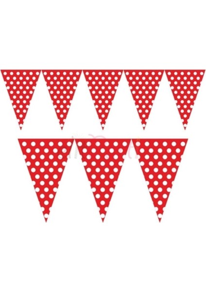 Kırmızı Beyaz Puantiyeli Üçgen Flama 2 Mt, Doğum Günü ve Parti Dekorasyonu