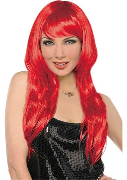 Kırmızı Uzun Parti Peruk, Şık ve Eğlenceli Saç Aksesuarı