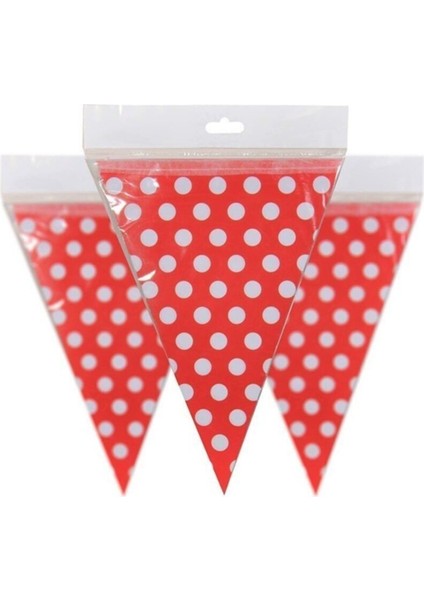 Kırmızı Beyaz Puantiyeli Üçgen Flama 2 Mt, Doğum Günü ve Parti Dekorasyonu modelleri