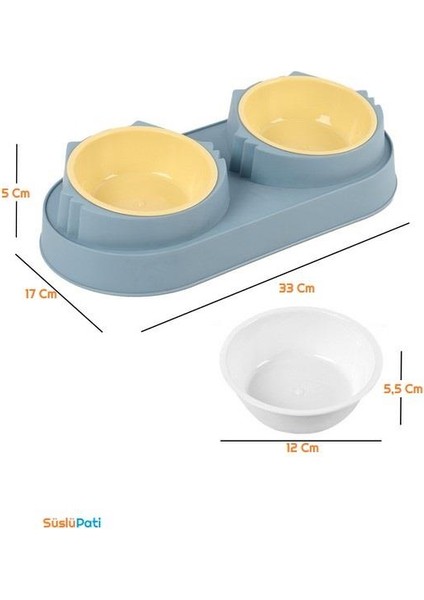 Süslüpati Yükseltilmiş Eğimli 2li Kedi Köpek Mama ve Su Kabı - Çiftli Mama Kabı Mavi indirimleri