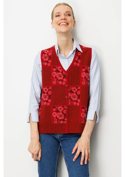Kadın Pıtırcık Çiçekli Patchwork Keçe Yün Yelek Y.kırmızı_y.ş.pembe fırsatları