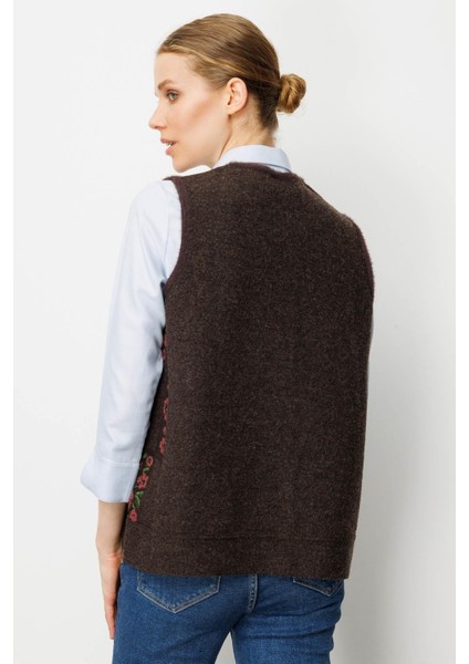 Kadın Pıtırcık Çiçekli Patchwork Keçe Yün Yelek K.kahve_g.kurusu modelleri