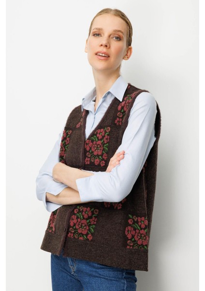 Kadın Pıtırcık Çiçekli Patchwork Keçe Yün Yelek K.kahve_g.kurusu fırsatları