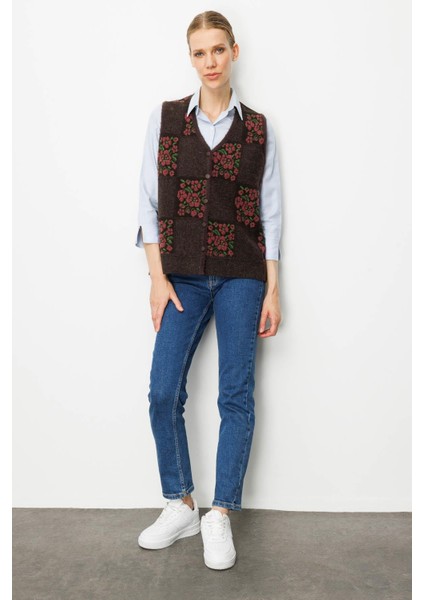 Kadın Pıtırcık Çiçekli Patchwork Keçe Yün Yelek K.kahve_g.kurusu indirimleri