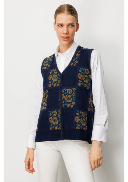 Kadın Pıtırcık Çiçekli Patchwork Keçe Yün Yelek O.haki fiyatları