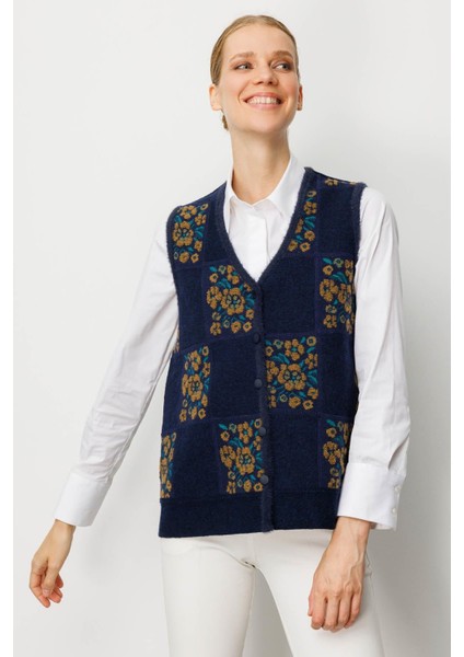 Kadın Pıtırcık Çiçekli Patchwork Keçe Yün Yelek O.haki fırsatları