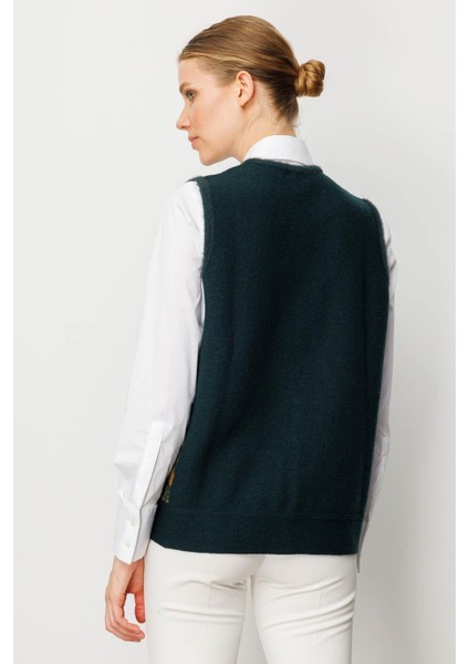 Kadın Pıtırcık Çiçekli Patchwork Keçe Yün Yelek Yeşil_taba modelleri