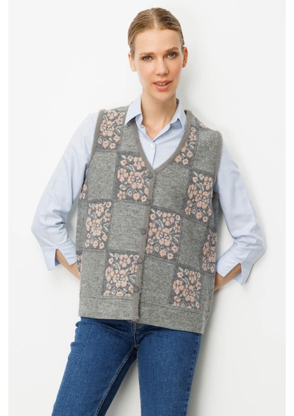 Kadın Pıtırcık Çiçekli Patchwork Keçe Yün Yelek Y.füme_a.pembe fiyatları