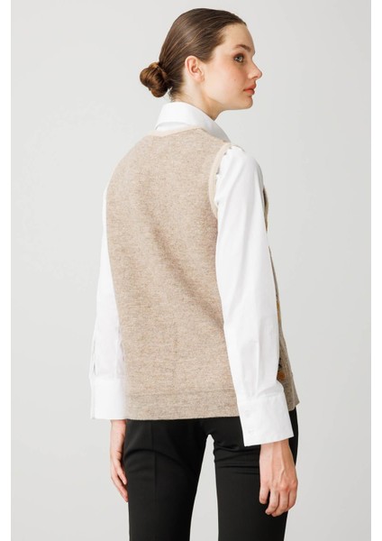 Kadın Pıtırcık Çiçekli Patchwork Keçe Yün Yelek Bej_hardal modelleri