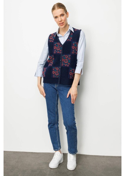 Kadın Pıtırcık Çiçekli Patchwork Keçe Yün Yelek K.g Kurusu indirimleri