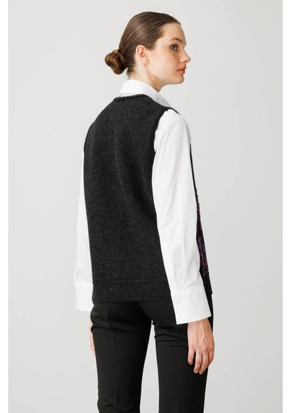 Kadın Pıtırcık Çiçekli Patchwork Keçe Yün Yelek Siyah_a.mor modelleri