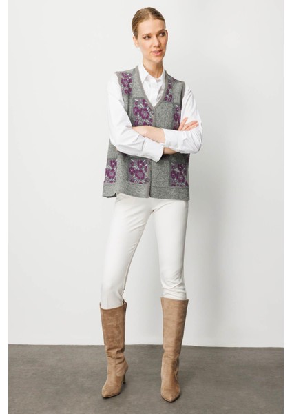 Kadın Pıtırcık Çiçekli Patchwork Keçe Yün Yelek Y.füme_a.mor indirimleri