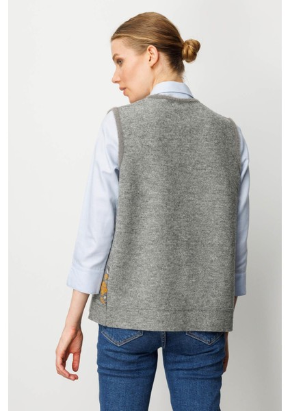 Kadın Pıtırcık Çiçekli Patchwork Keçe Yün Yelek Y.füme_hardal modelleri