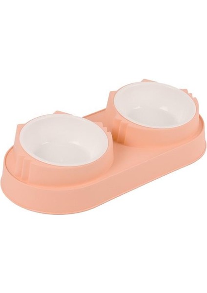 Süslüpati Yükseltilmiş Eğimli 2li Kedi Köpek Mama ve Su Kabı - Çiftli Mama Kabı Pembe