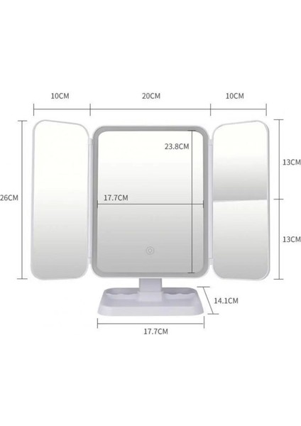 Buffer® 2 Kapaklı,3 Farklı Dokunmatik LED Ayarlı USB Şarj ile Şarj Olabilen Makyaj Aynası modelleri