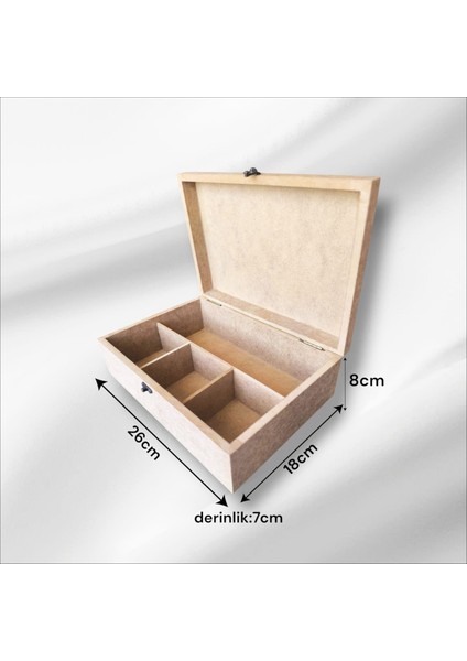 Ahşap-Boyanabilir-4 Bölmeli-Klipsli-Takı-Makyaj-Aksesuar-Dekoratif Çok Amaçlı Organizer Kutu
