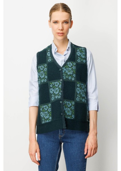 Kadın Pıtırcık Çiçekli Patchwork Keçe Yün Yelek Yeşil_m.yeşili fiyatları