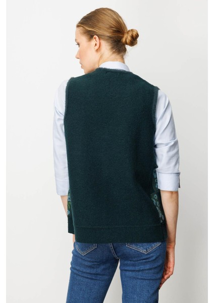Kadın Pıtırcık Çiçekli Patchwork Keçe Yün Yelek Yeşil_m.yeşili modelleri
