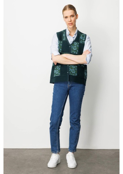 Kadın Pıtırcık Çiçekli Patchwork Keçe Yün Yelek Yeşil_m.yeşili indirimleri