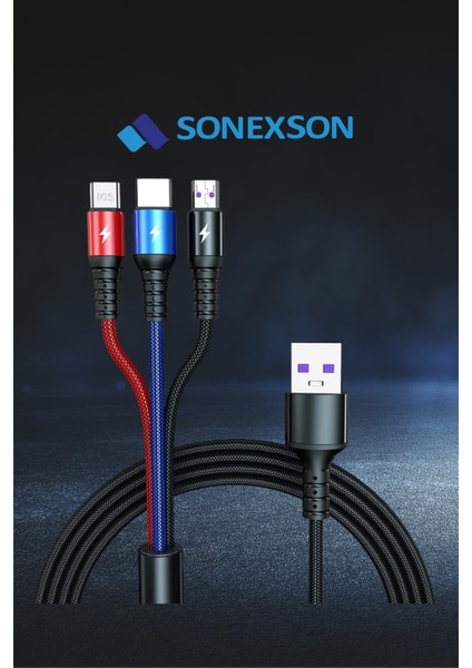 3'ü 1 Arada Hızlı Şarj Kablosu – Type-C, Micro Usb, Lightning – Örgü Kablo modelleri