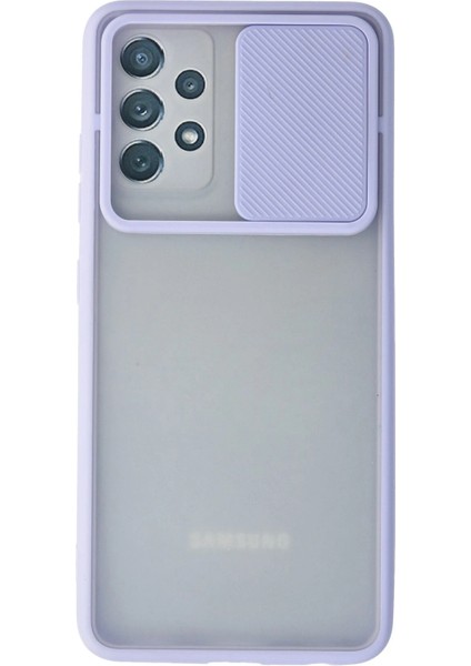 Samsung Galaxy A72 Kılıf Palm Buzlu Kamera Sürgülü Silikon - Lila Arbkd