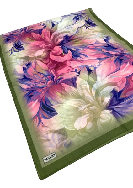 2025 Yaz Sezonu 0350 Çiçek Desen Çam Yeşili Şal modelleri