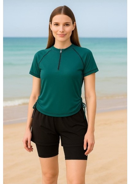 Hızlı Kuruyan Kumaş Yarım Kol Şortlu Yüzücü Mayo 24156