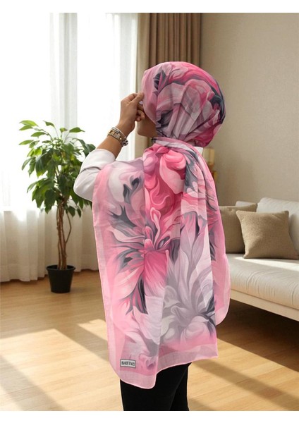 2025 Yaz Sezonu 0350 Çiçek Desen Pembe Şal