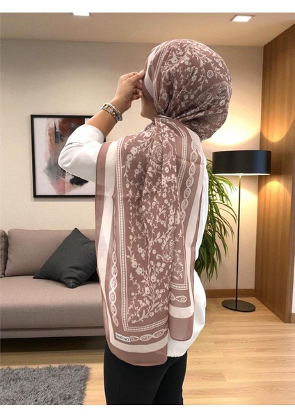 2025 Yaz Sezonu 0349 Kilim Desen Koyu Vizon Şal