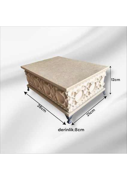 Ahşap- Ham Mdf- Desenli-Takı-Makyaj-Aksesuar-Çok Amaçlı- Ayaklı Dikdörtgen Dekoratif Kutu