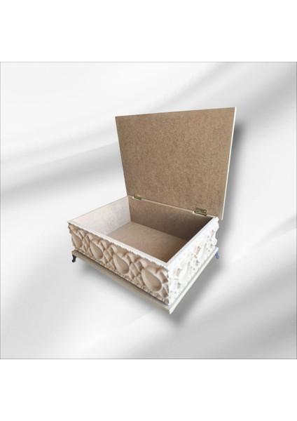 Ahşap- Ham Mdf- Desenli-Takı-Makyaj-Aksesuar-Çok Amaçlı- Ayaklı Dikdörtgen Dekoratif Kutu