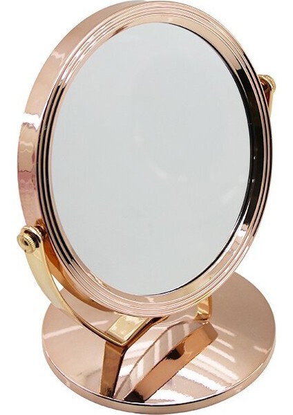 Yuvarlak 7 Inç= Çap:17.5cm Makyaj Aynası Çift Taraflı Bronz - Gümüş Pls.çerçeve Sabit Ayak (5232)