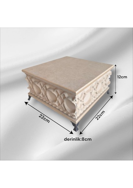 Ahşap- Ham Mdf- Desenli-Takı-Makyaj-Aksesuar-Çok Amaçlı- Ayaklı Kare Dekoratif Kutu