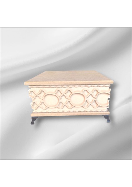 Ahşap- Ham Mdf- Desenli-Takı-Makyaj-Aksesuar-Çok Amaçlı- Ayaklı Kare Dekoratif Kutu