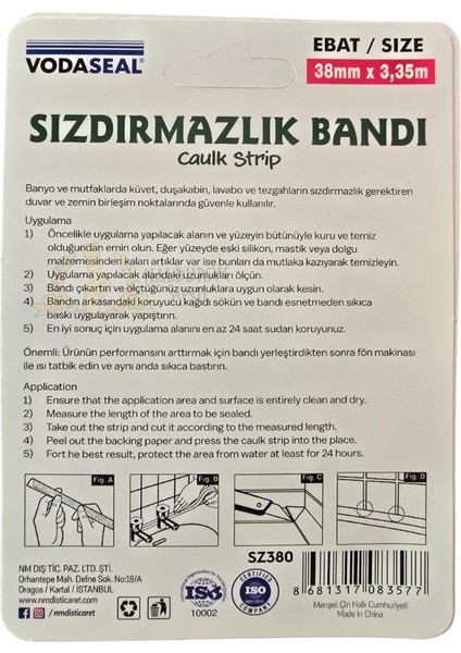 Su Geçirmez Sızdırmazlık Bandı Beyaz - 38 mm x 3.35 M. fiyatları