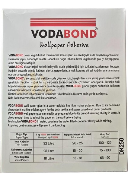 Universal Tekstil-Vinil Duvar Kağıdı Tutkalı Şeffaf Toz - 250 Gr. modelleri