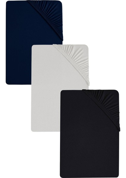 3 Adet Battal Boy Düz Pamuklu Çift Kişilik 200 x 200 cm Lastikli Penye Çarşaf